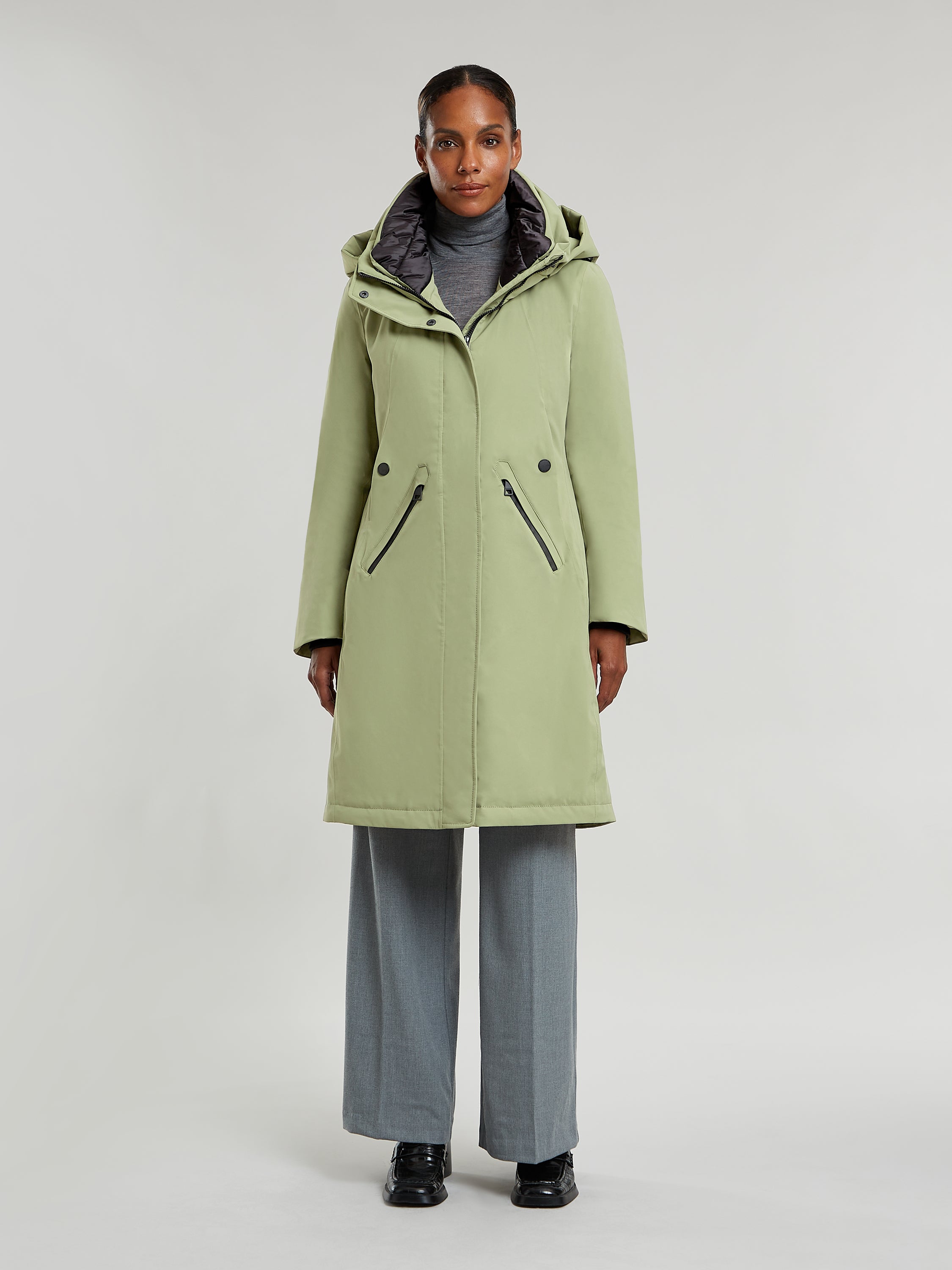 Green parka fashion raincoat